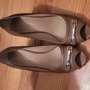 Wedge sandals.  Brown by saks fifth ave